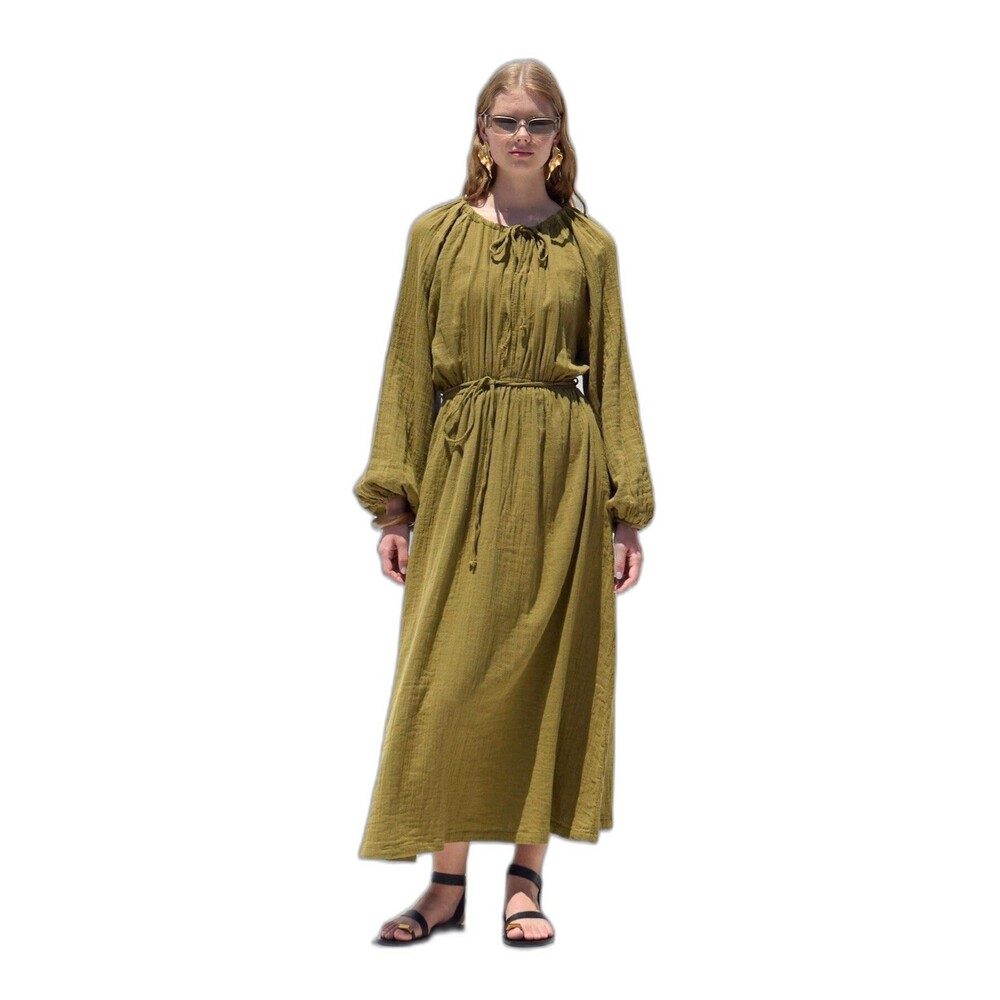 Manuka Tie Detail Muslin Maxi Dress Size S-M Green Tie